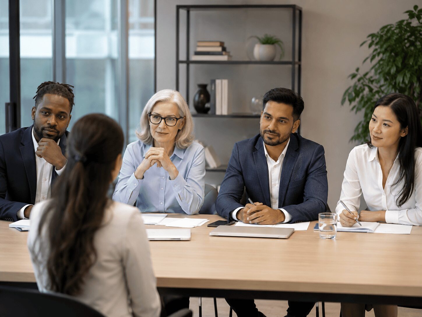 Diverse Hiring Panel Conducting An Inclusive Job Interview With A Candidate In A Modern Office, Representing Interviewing For Inclusion, Cultural Fit, And Diversity Awareness In The Workplace.