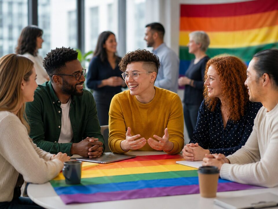 People at the office supporting LGBTQ+ employees in the workplace